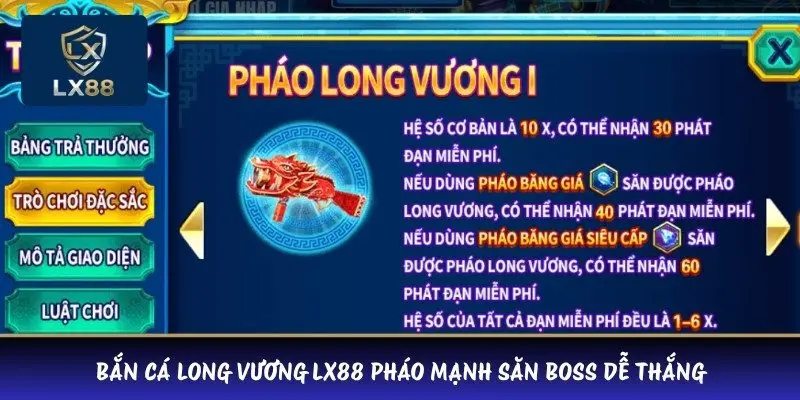 Bắn cá Long Vương LX88 pháo mạnh săn boss dễ thắng